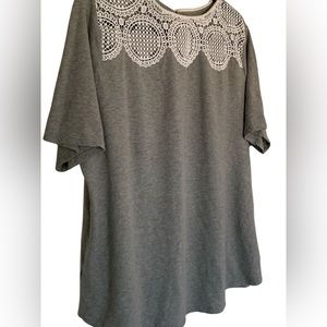 Loft short sleeve cotton blouse, crocheted lace design, rounded neck line - XXL